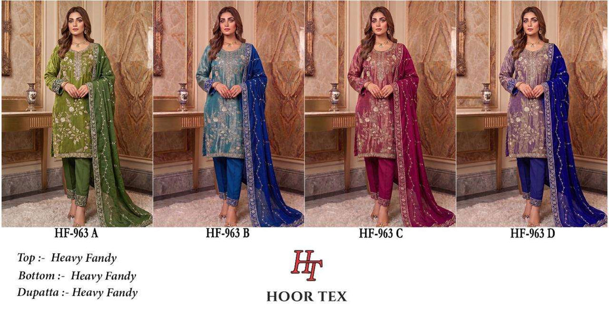 Hoor Tex HF-963 A To D Series Fancy Embroidery Stitched Dress