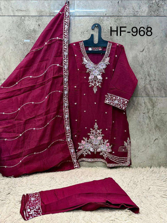 Hoor Tex HF-968 Organza Silk Heavy Embroidery Stitched Salwar Suit Set - Amrah Wholesale