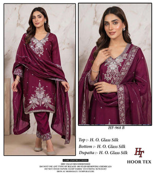 Hoor Tex HF-968 Organza Silk Heavy Embroidery Stitched Salwar Suit Set - Amrah Wholesale