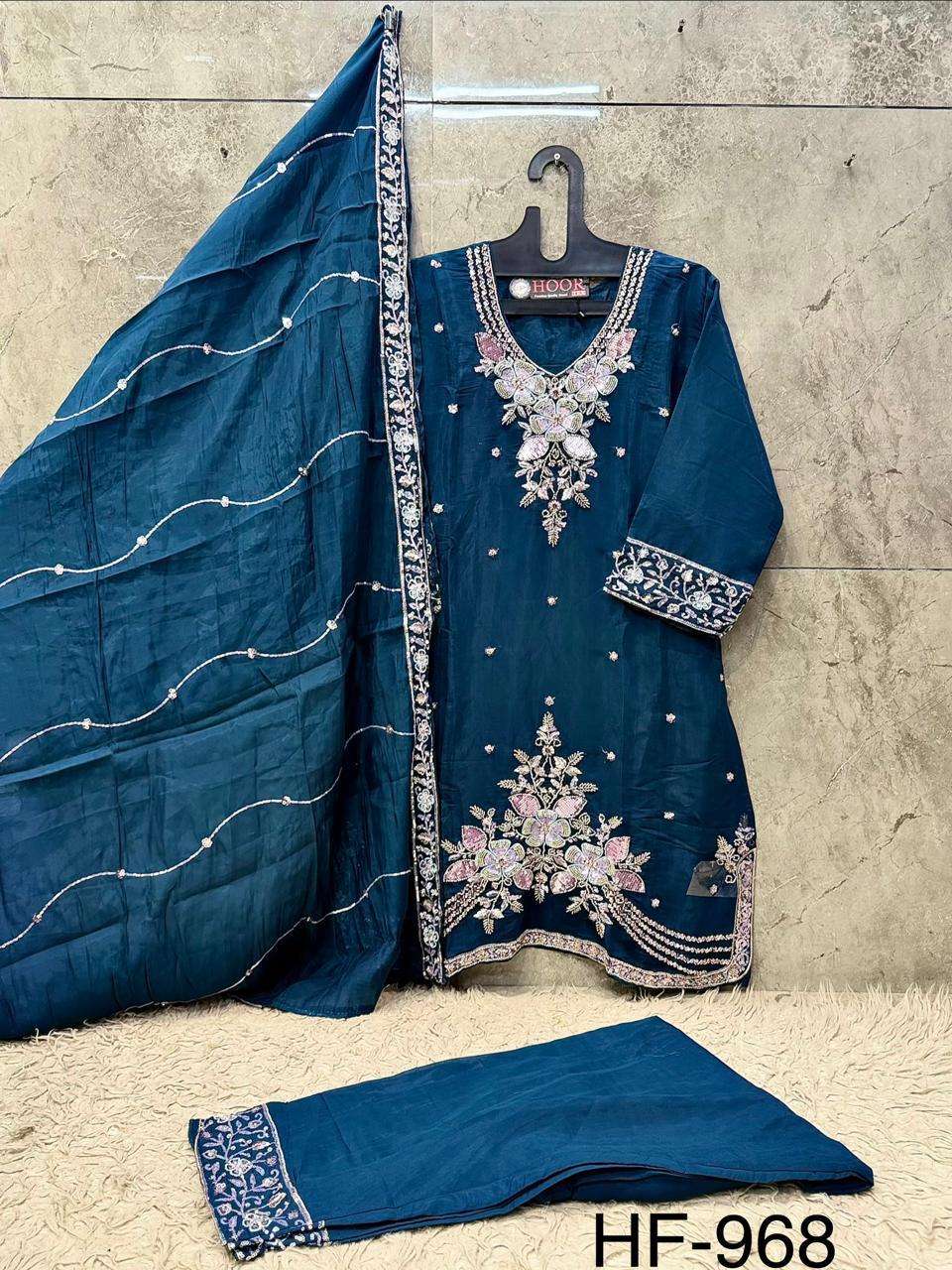 Hoor Tex HF-968 Organza Silk Heavy Embroidery Stitched Salwar Suit Set - Amrah Wholesale
