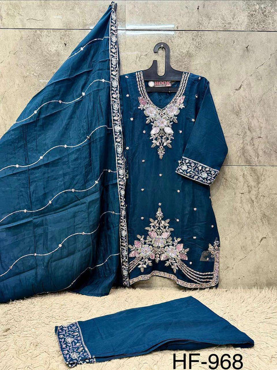 Hoor Tex HF-968 Organza Silk Heavy Embroidery Stitched Salwar Suit Set - Amrah Wholesale