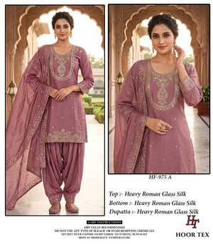 Hoor Tex HF-975 Roman Glass Silk Ready To Wear Salwar Suit