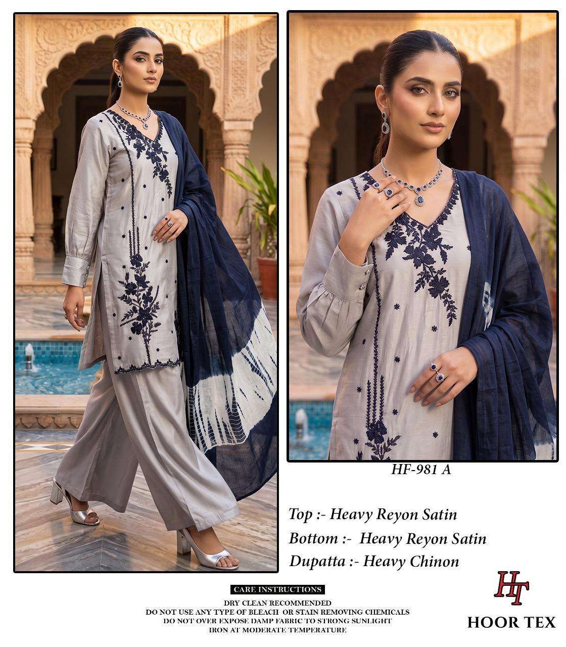 Hoor Tex HF-981 Rayon Satin Embroidered Stitched Salwar Suit Set