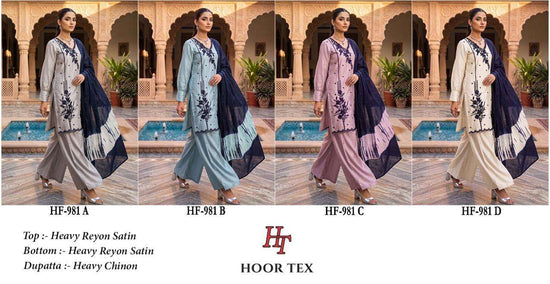 Hoor Tex HF-981 Rayon Satin Embroidered Stitched Salwar Suit Set