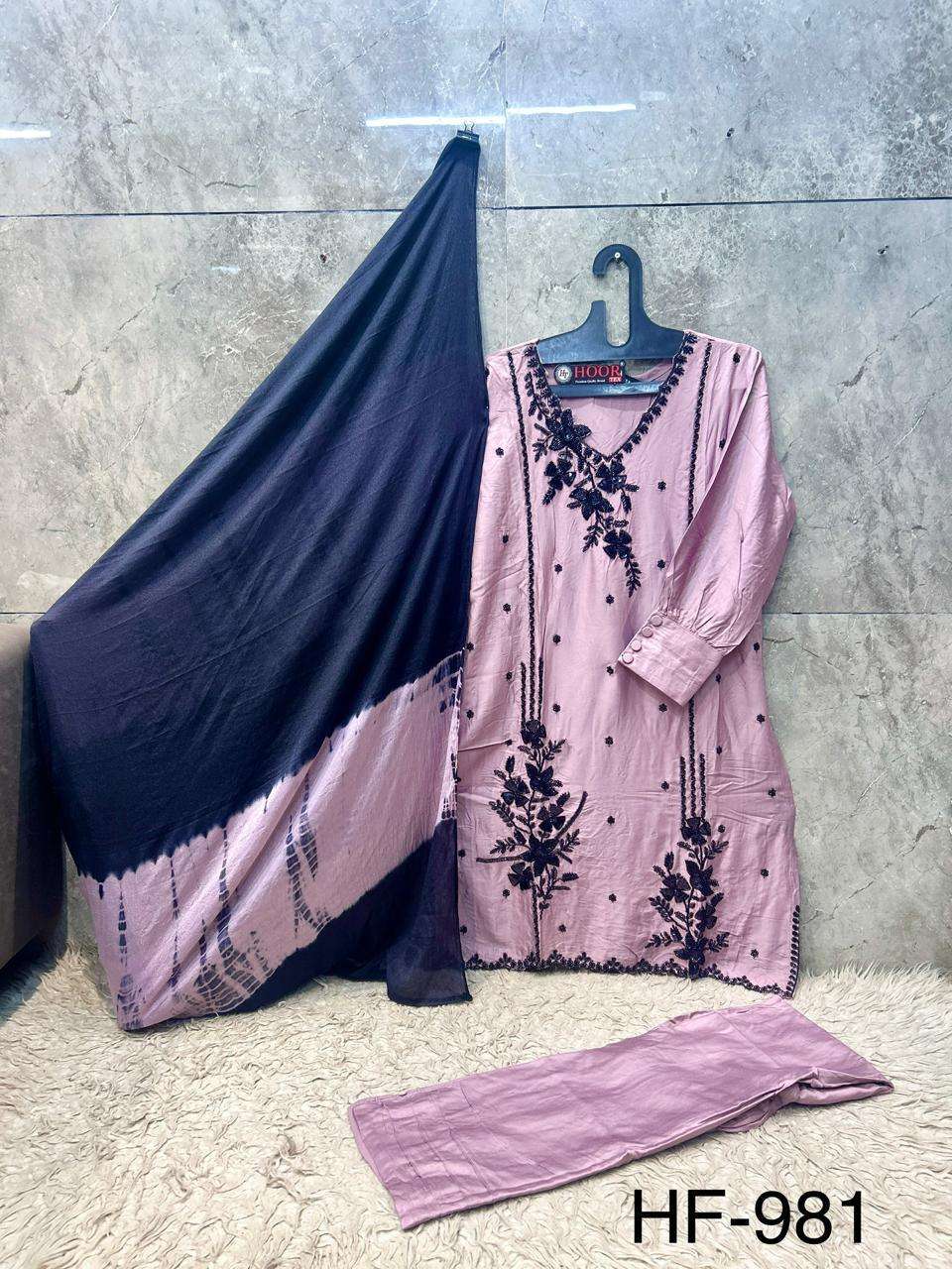 Hoor Tex HF-981 Rayon Satin Embroidered Stitched Salwar Suit Set