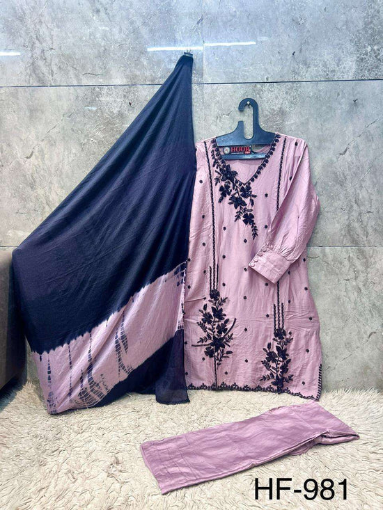 Hoor Tex HF-981 Rayon Satin Embroidered Stitched Salwar Suit Set