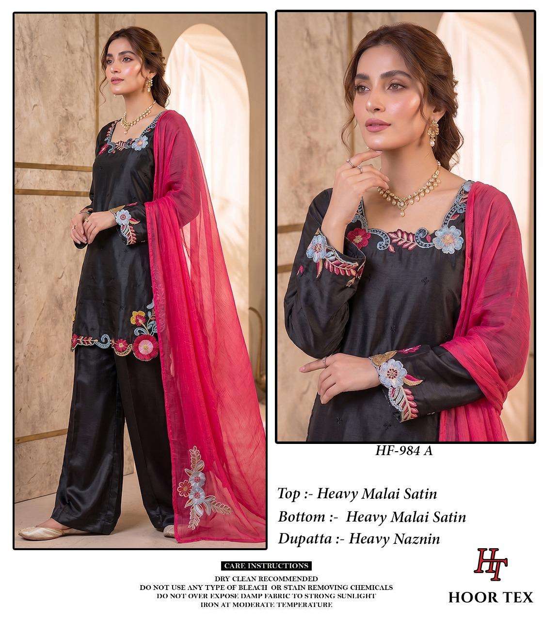 Hoor Tex HF-984 Malai Satin Embroidered Stitched Salwar Suit