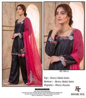 Hoor Tex HF-984 Malai Satin Embroidered Stitched Salwar Suit