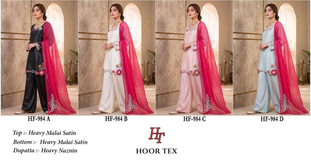 Hoor Tex HF-984 Malai Satin Embroidered Stitched Salwar Suit