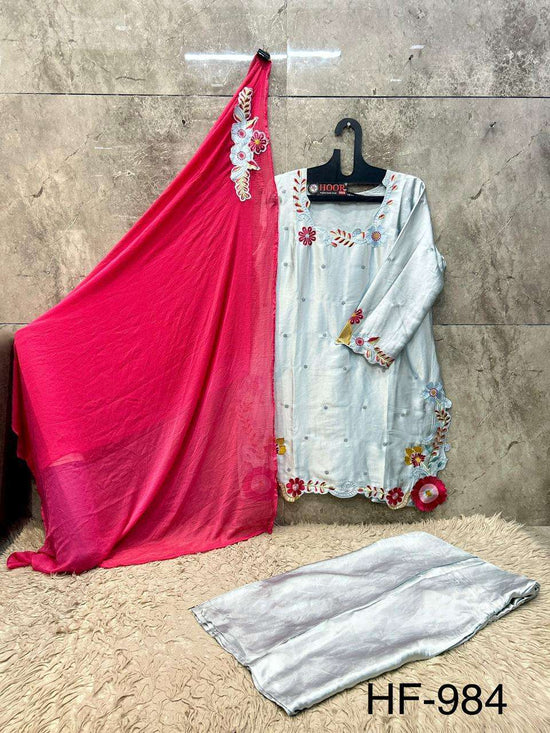 Hoor Tex HF-984 Malai Satin Embroidered Stitched Salwar Suit