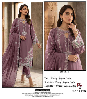 HOOR TEX HF-997 Rayon Satin Stitched Pakistani Suit