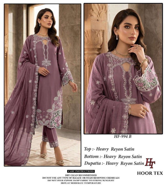 HOOR TEX HF-997 Rayon Satin Stitched Pakistani Suit