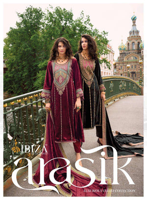 Ibiza Arasik Pure Viscose Velvet Embroidered Dress Material - Amrah Wholesale
