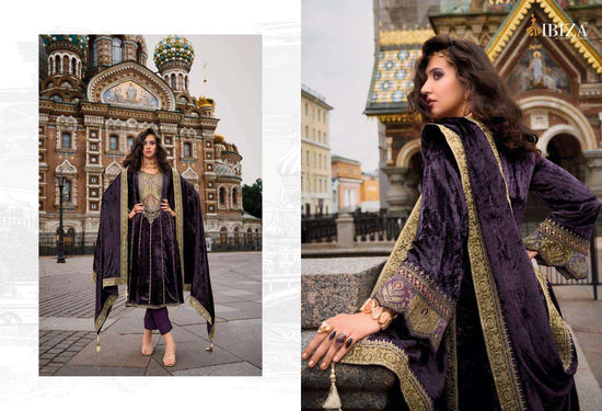 Ibiza Arasik Pure Viscose Velvet Embroidered Dress Material