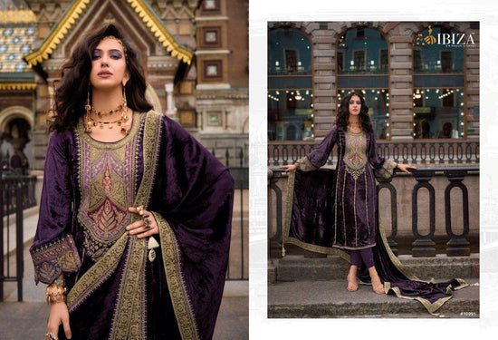 Ibiza Arasik Pure Viscose Velvet Embroidered Dress Material