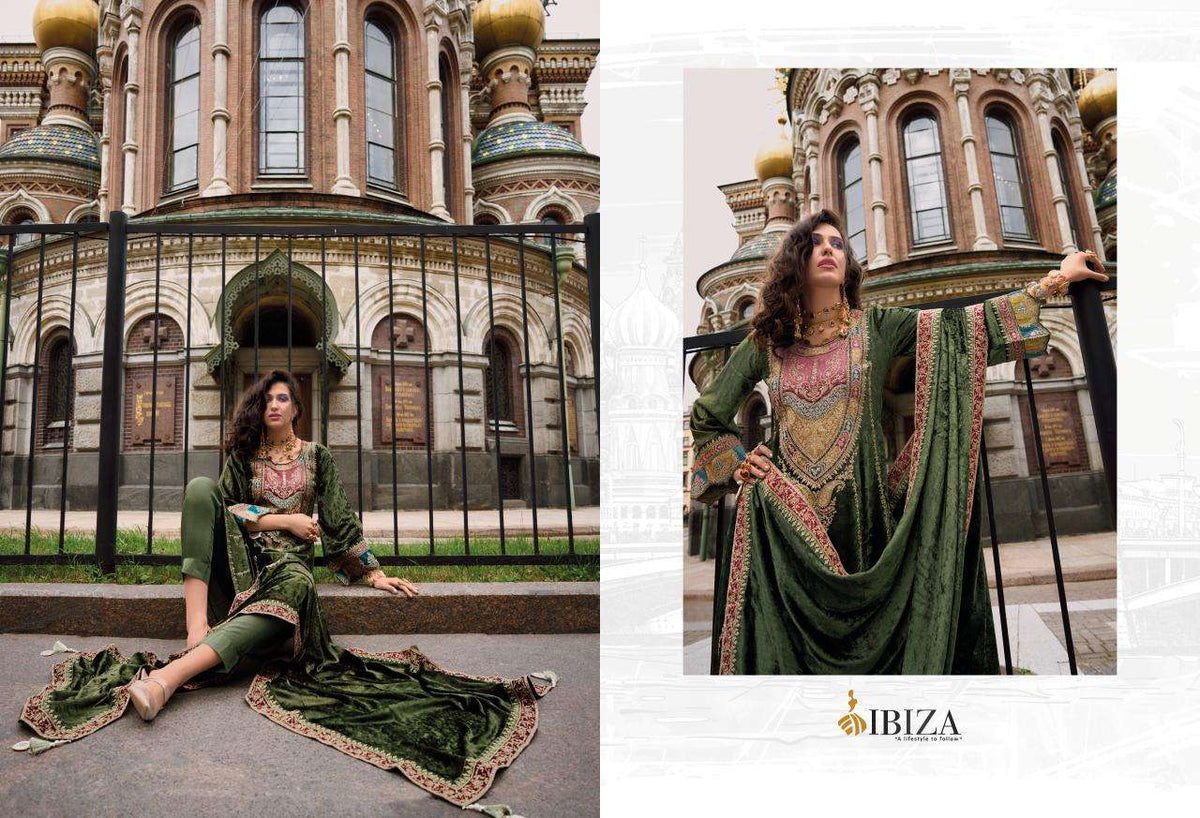 Ibiza Arasik Pure Viscose Velvet Embroidered Dress Material