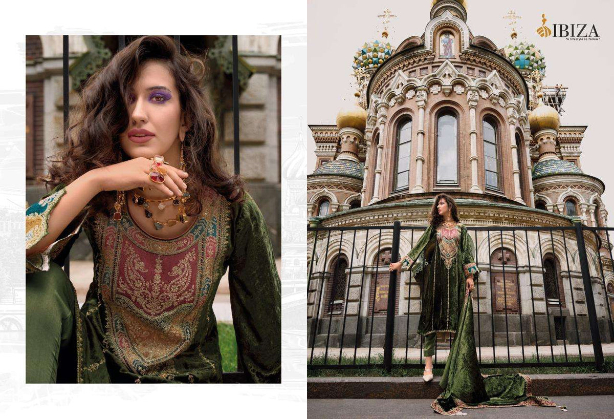 Ibiza Arasik Pure Viscose Velvet Embroidered Dress Material