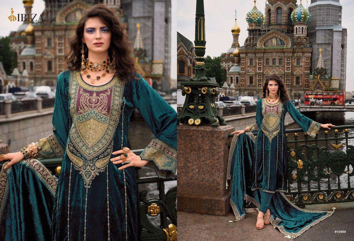 Ibiza Arasik Pure Viscose Velvet Embroidered Dress Material
