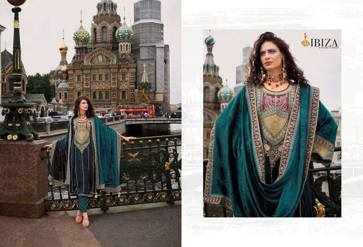 Ibiza Arasik Pure Viscose Velvet Embroidered Dress Material