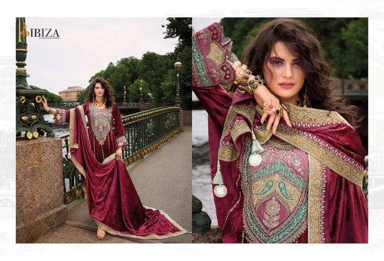 Ibiza Arasik Pure Viscose Velvet Embroidered Dress Material