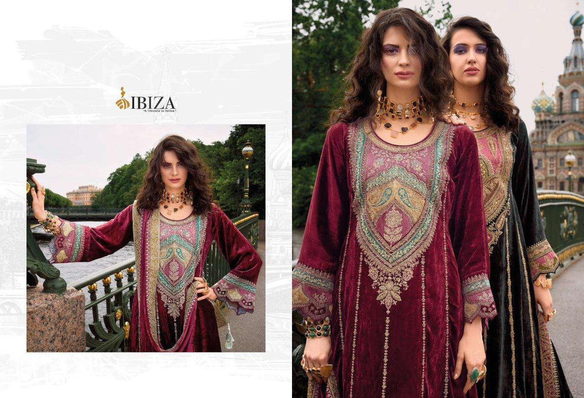 Ibiza Arasik Pure Viscose Velvet Embroidered Dress Material