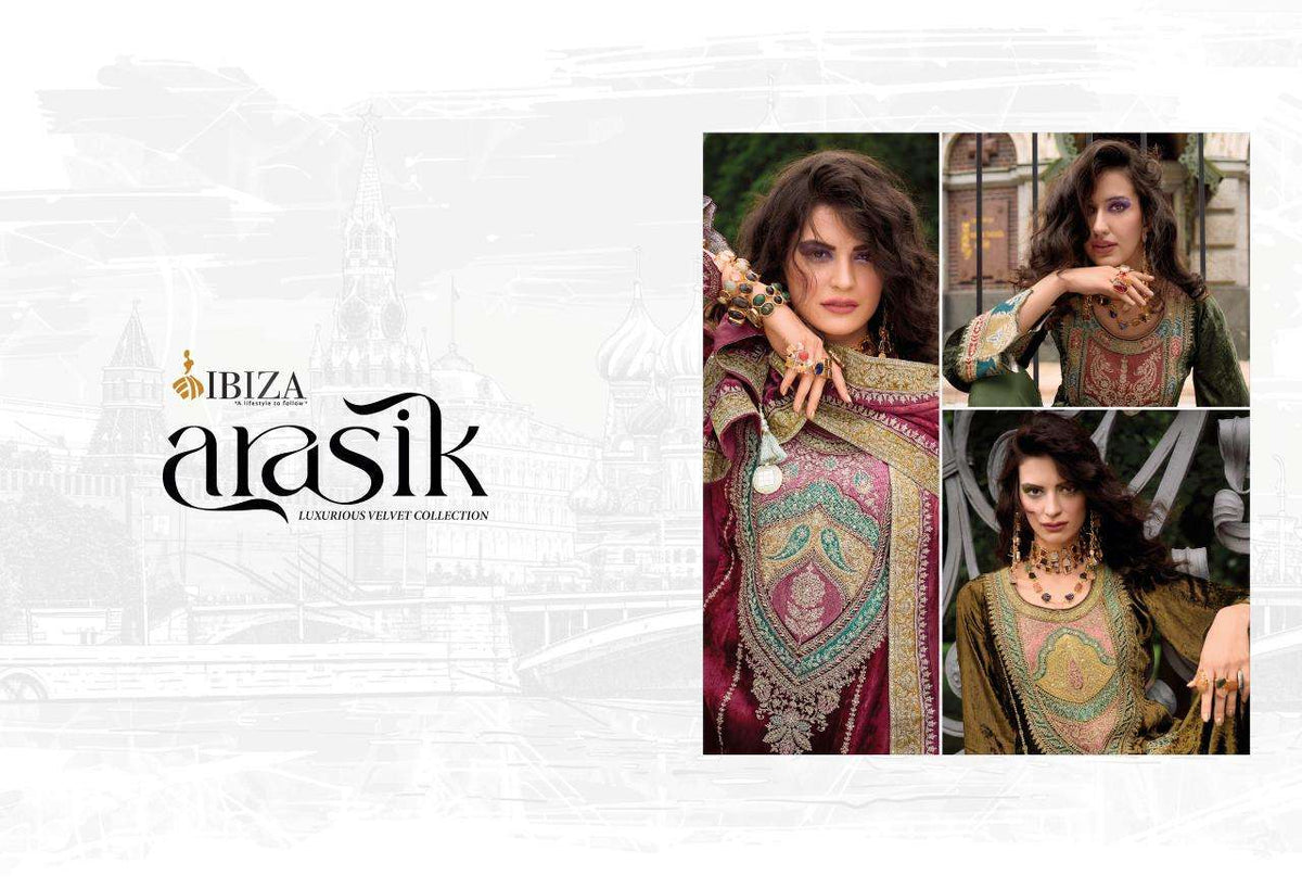 Ibiza Arasik Pure Viscose Velvet Embroidered Dress Material