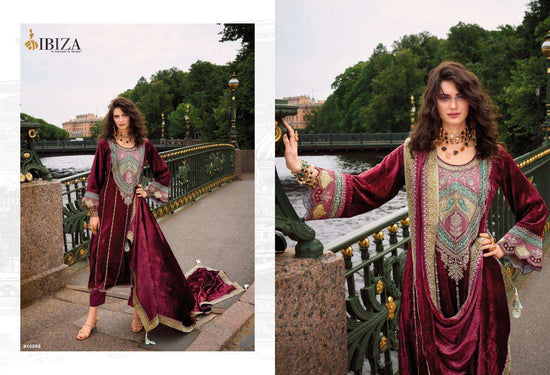 Ibiza Arasik Pure Viscose Velvet Embroidered Dress Material