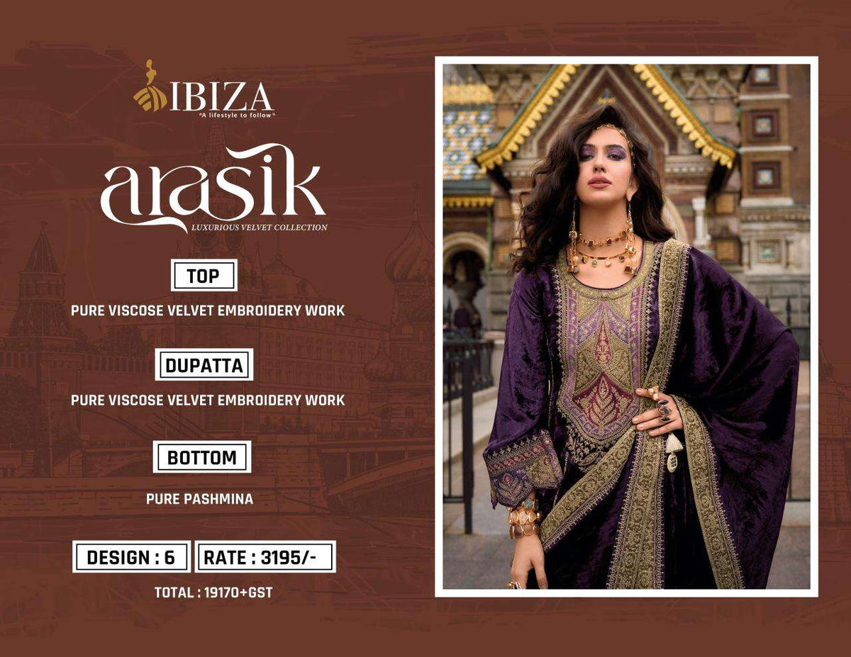 Ibiza Arasik Pure Viscose Velvet Embroidered Dress Material