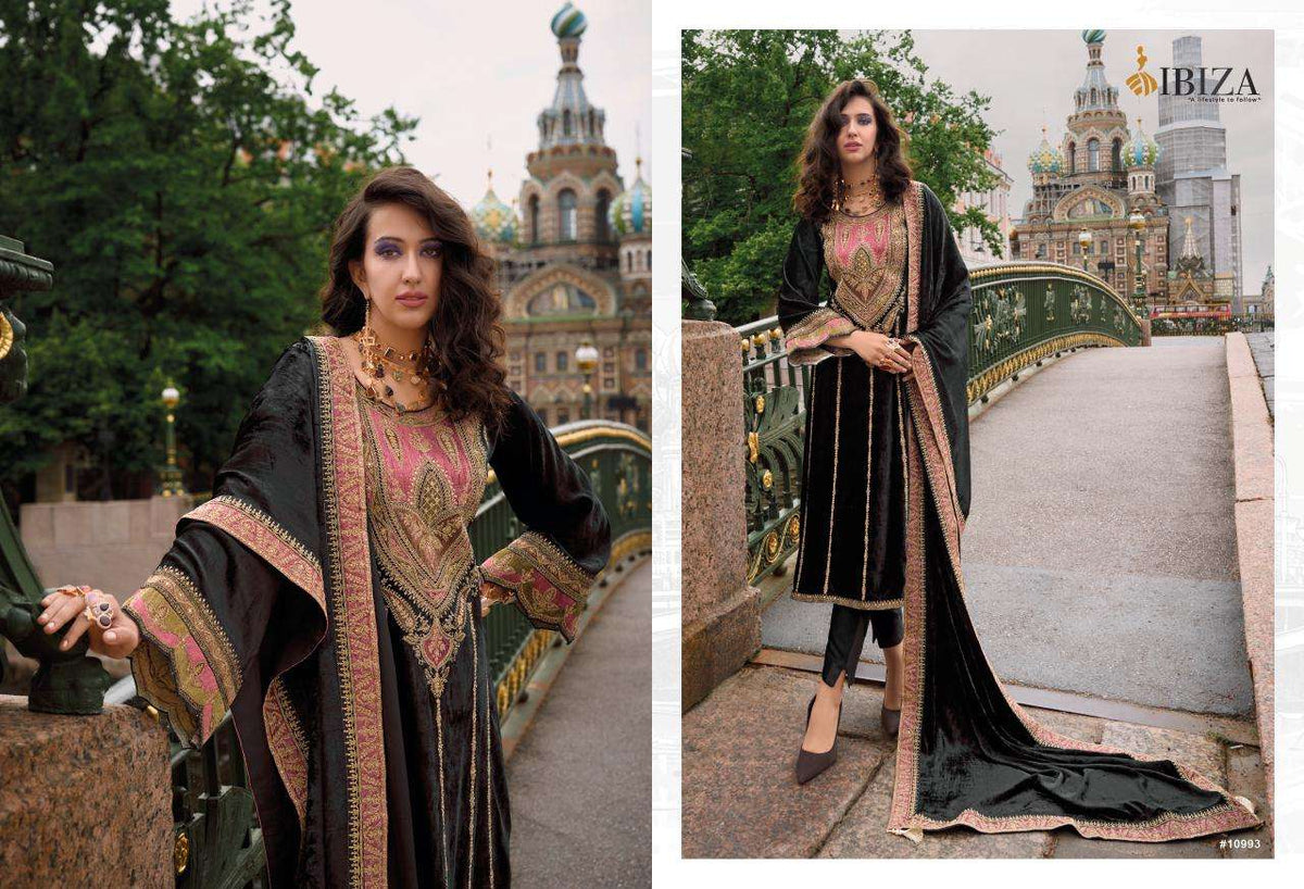 Ibiza Arasik Pure Viscose Velvet Embroidered Dress Material