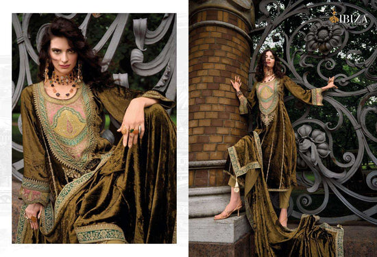 Ibiza Arasik Pure Viscose Velvet Embroidered Dress Material