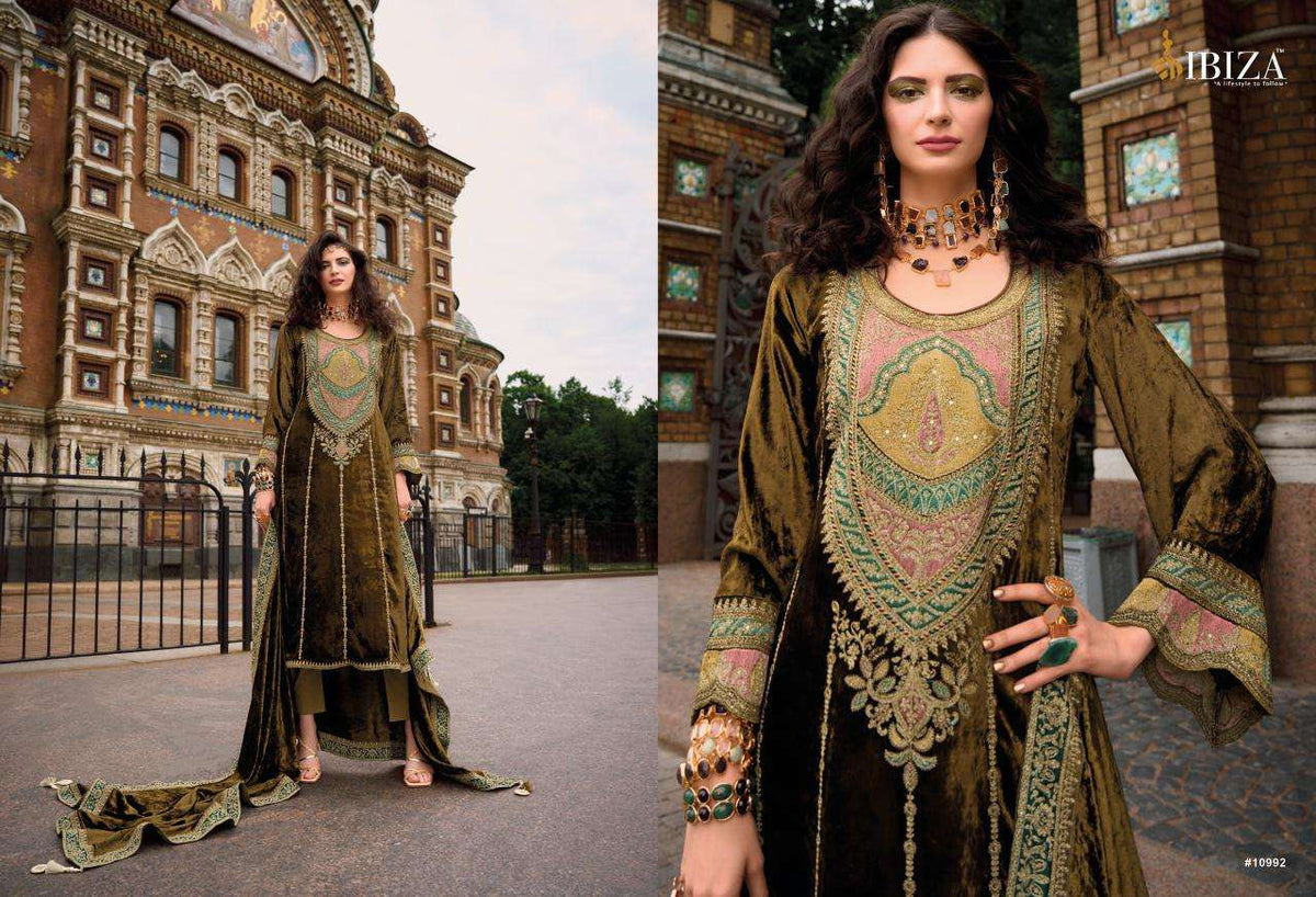 Ibiza Arasik Pure Viscose Velvet Embroidered Dress Material