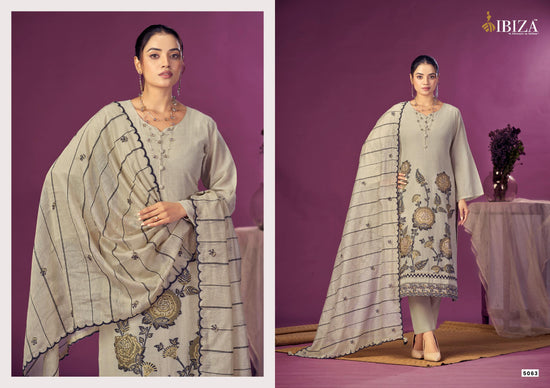 Ibiza Awesome Linen Jacquard Embroidered Dress Material