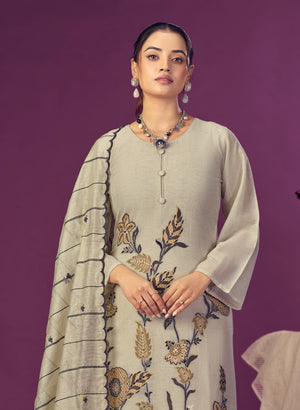 Ibiza Awesome Linen Jacquard Embroidered Dress Material
