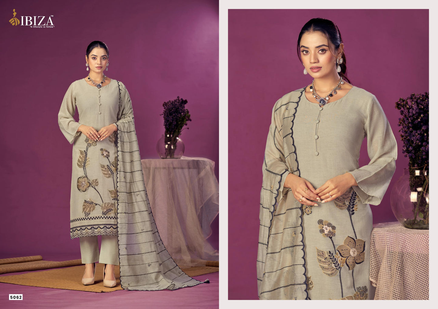 Ibiza Awesome Linen Jacquard Embroidered Dress Material