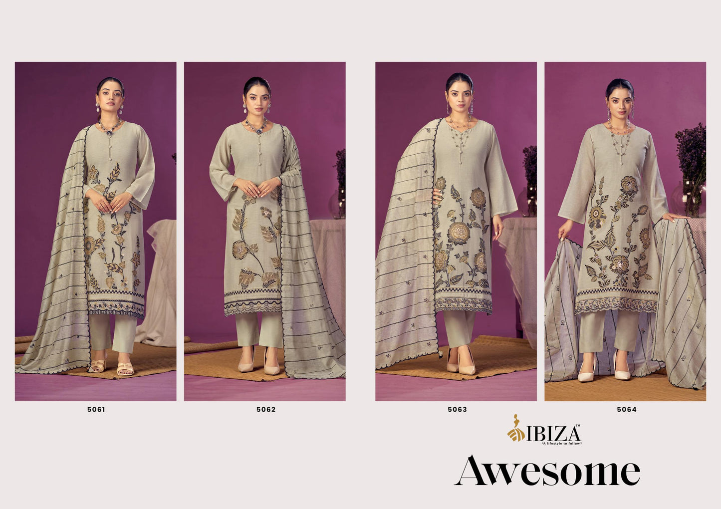 Ibiza Awesome Linen Jacquard Embroidered Dress Material