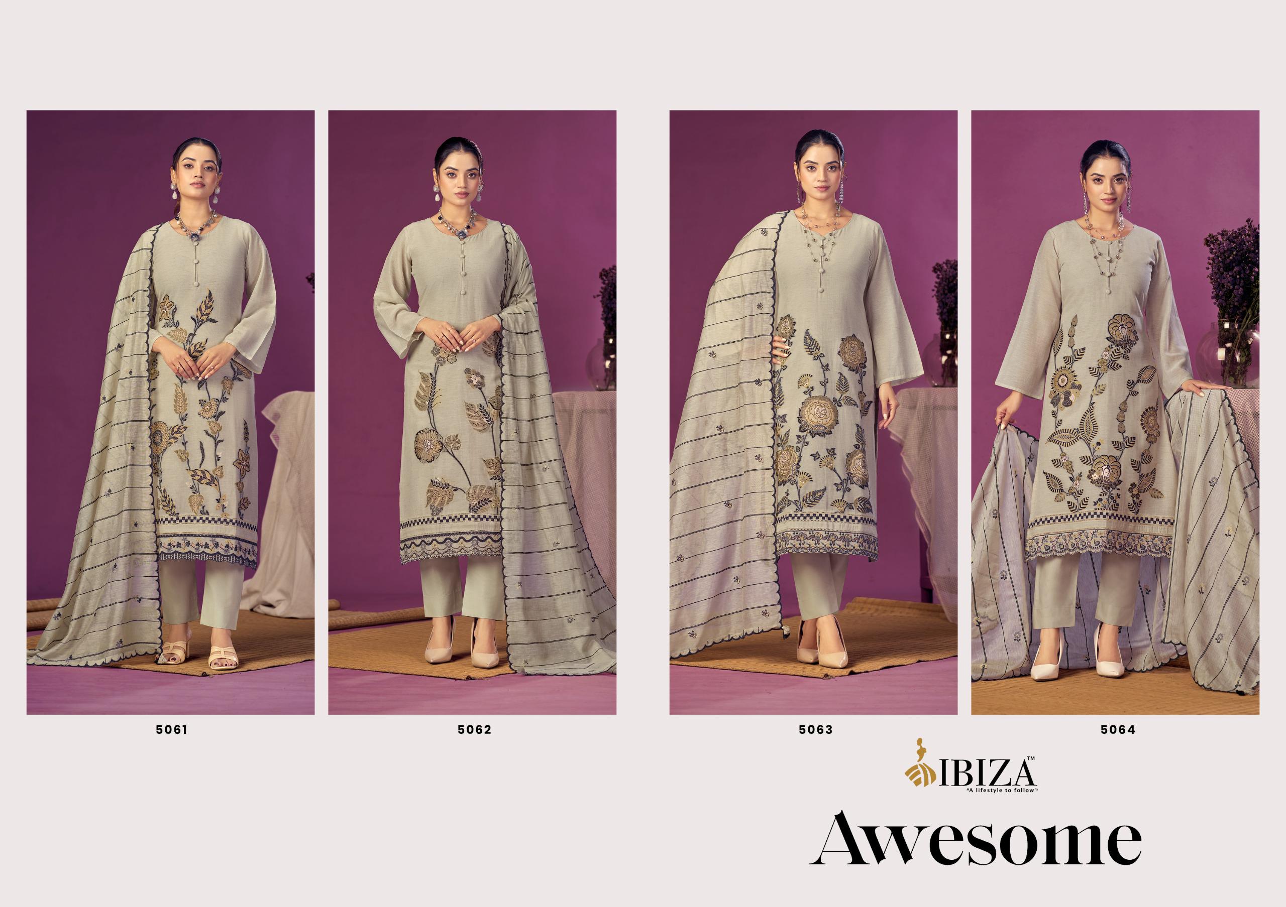 Ibiza Awesome Linen Jacquard Embroidered Dress Material