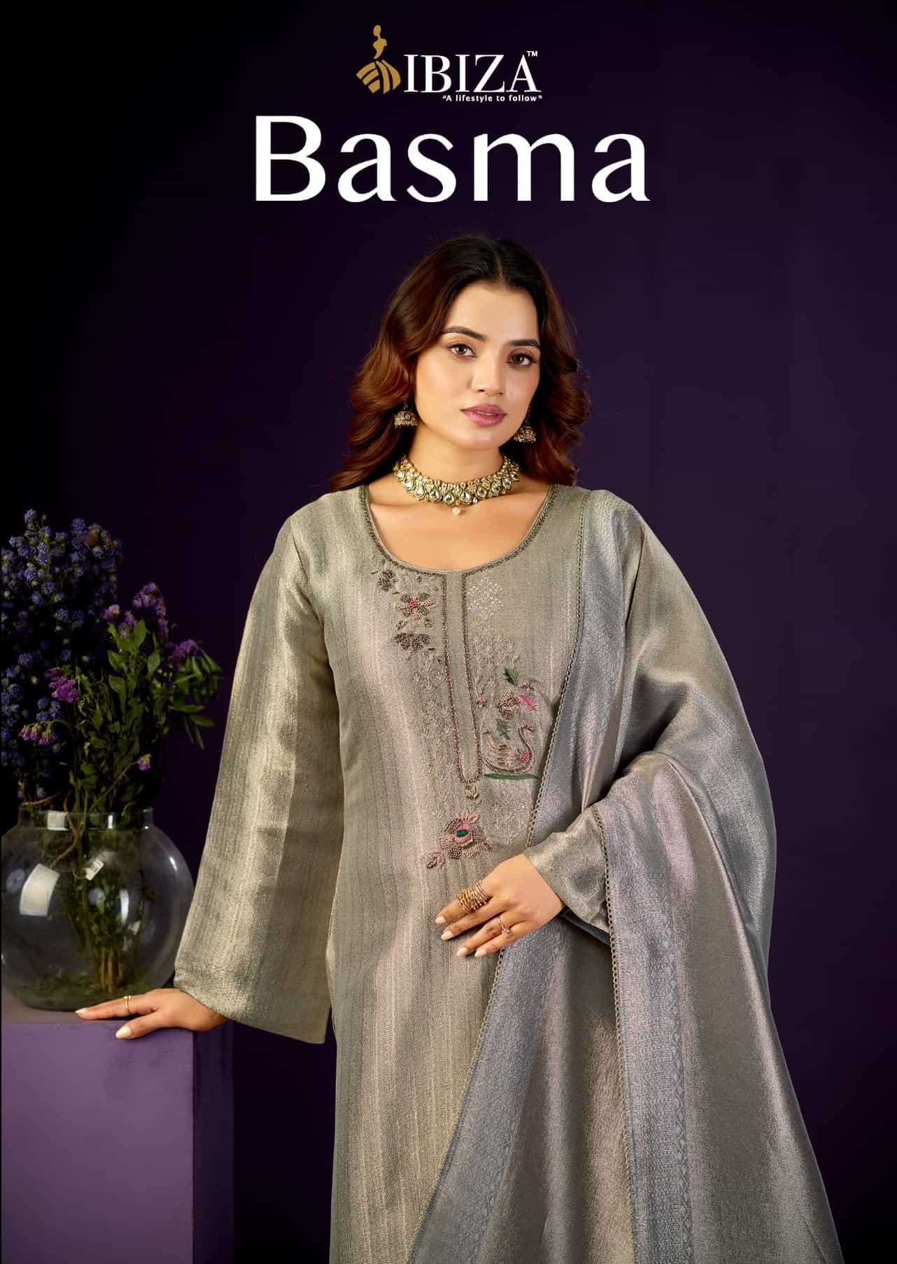 Ibiza Basma Ziraf Silk Jacquard Handwork Partywear Suit