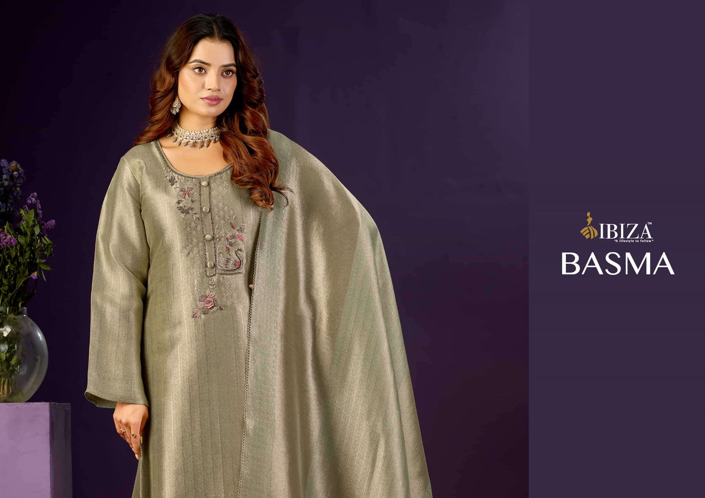 Ibiza Basma Ziraf Silk Jacquard Handwork Partywear Suit