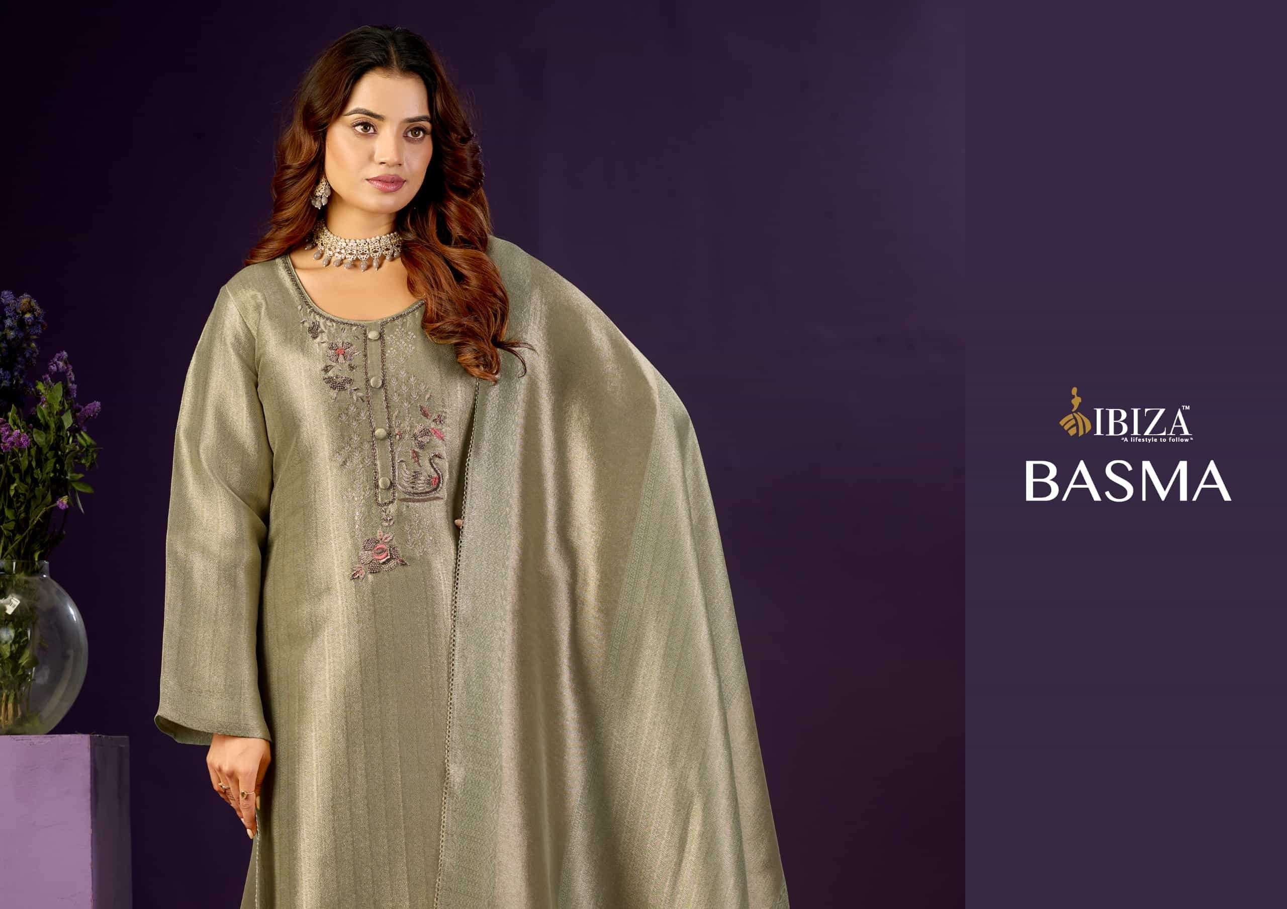 Ibiza Basma Ziraf Silk Jacquard Handwork Partywear Suit
