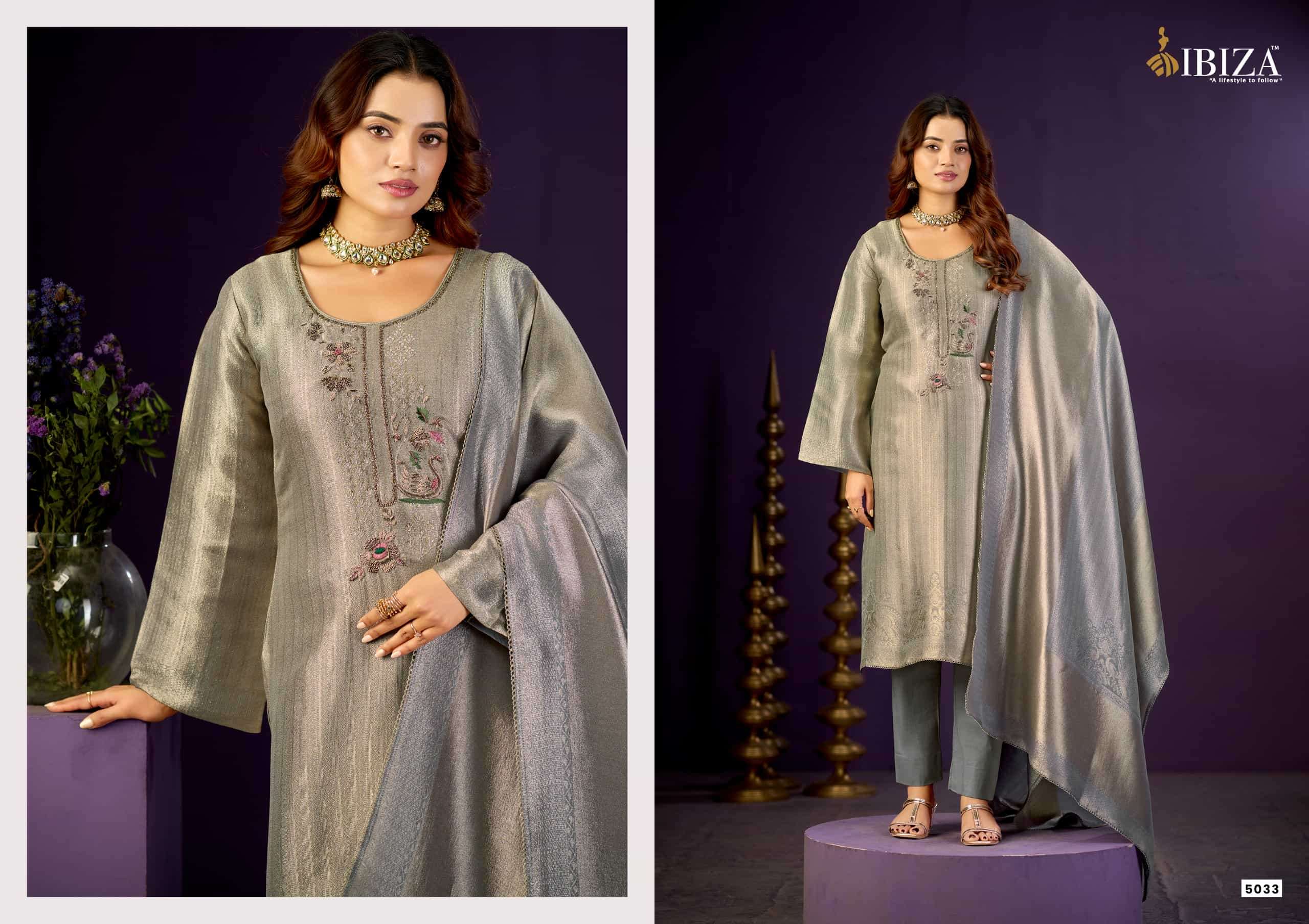 Ibiza Basma Ziraf Silk Jacquard Handwork Partywear Suit