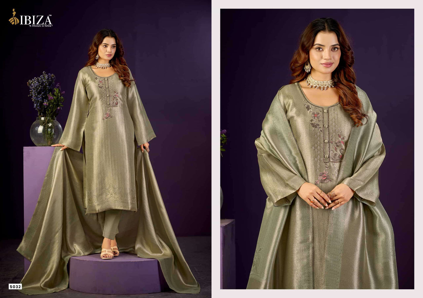 Ibiza Basma Ziraf Silk Jacquard Handwork Partywear Suit