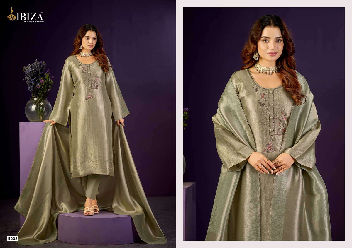 Ibiza Basma Ziraf Silk Jacquard Handwork Partywear Suit
