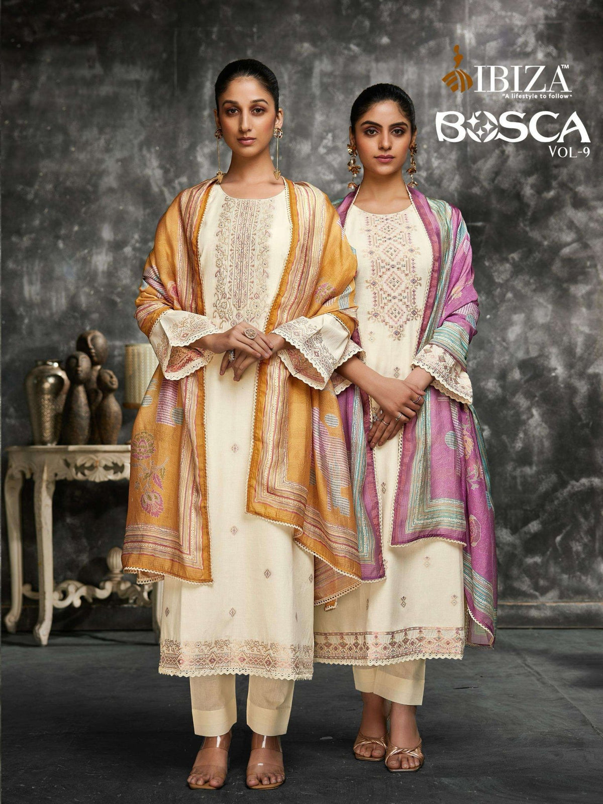 Ibiza Bosca Vol 9 Lawn Cotton Jacquard Dress Material - Amrah Wholesale