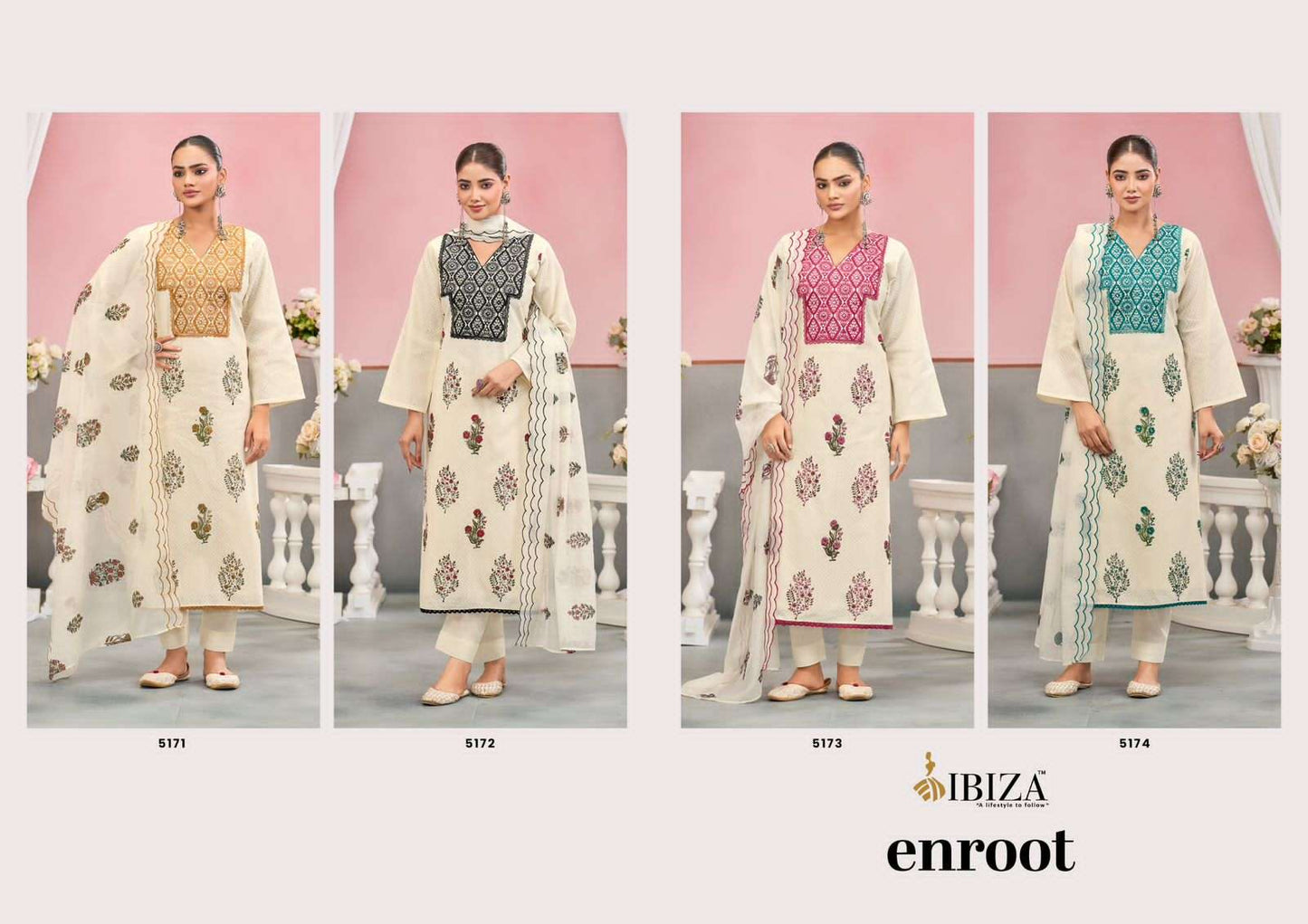 Ibiza Enroot Pure Cotton Dress Material - Amrah Wholesale