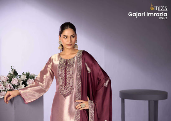 Ibiza Gajari Imrozia Vol 2 Pure Ziraf Silk Jacquard Embroidered Dress Material