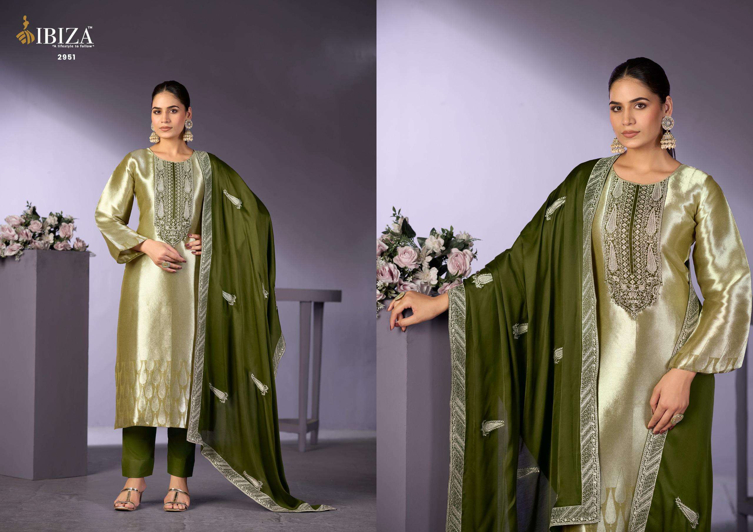 Ibiza Gajari Imrozia Vol 2 Pure Ziraf Silk Jacquard Embroidered Dress Material