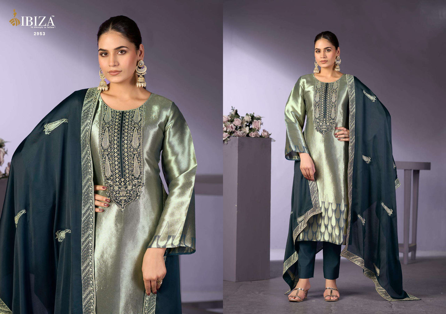 Ibiza Gajari Imrozia Vol 2 Pure Ziraf Silk Jacquard Embroidered Dress Material