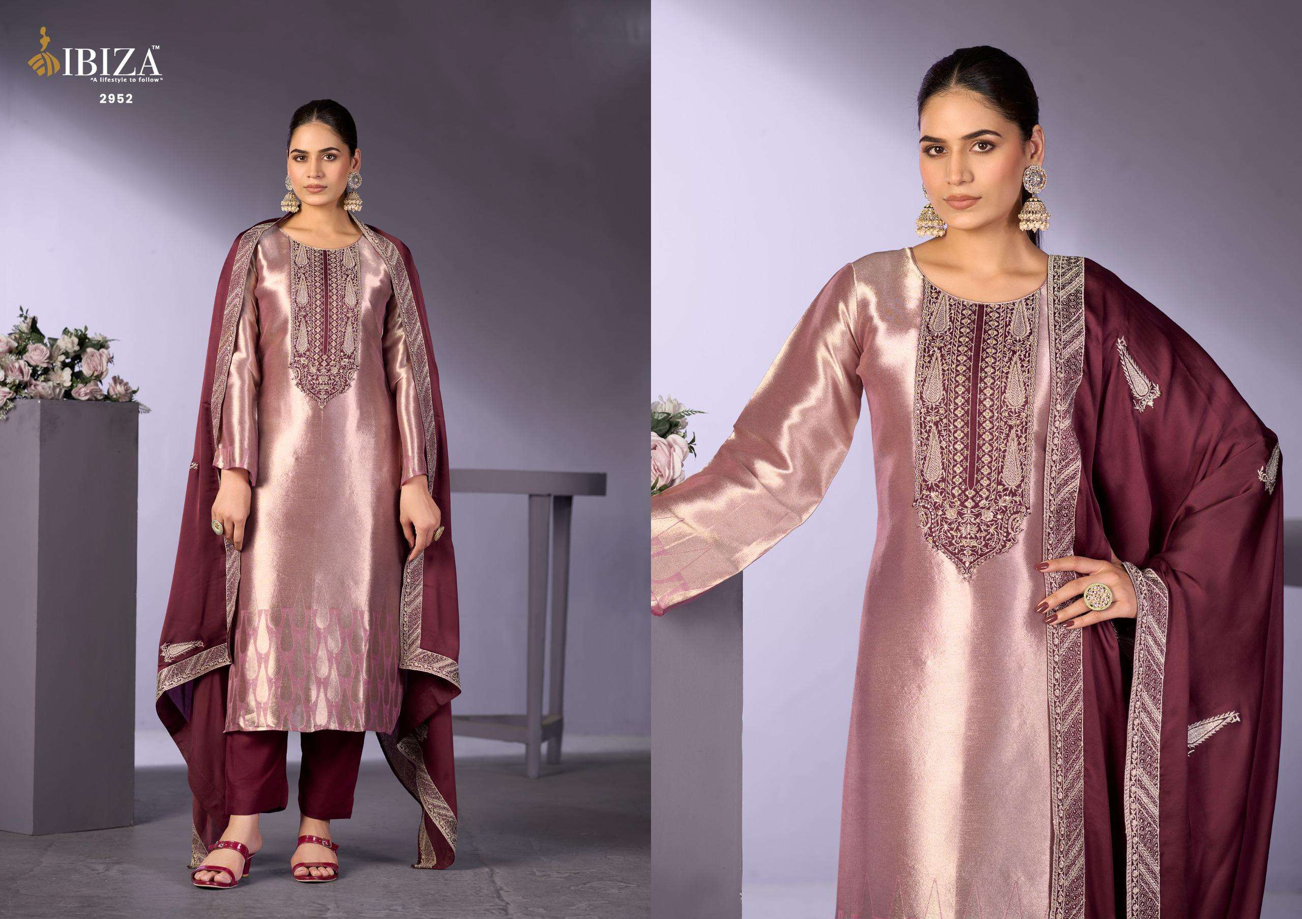 Ibiza Gajari Imrozia Vol 2 Pure Ziraf Silk Jacquard Embroidered Dress Material