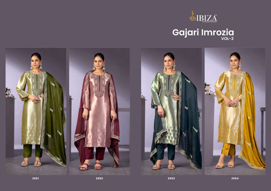 Ibiza Gajari Imrozia Vol 2 Pure Ziraf Silk Jacquard Embroidered Dress Material