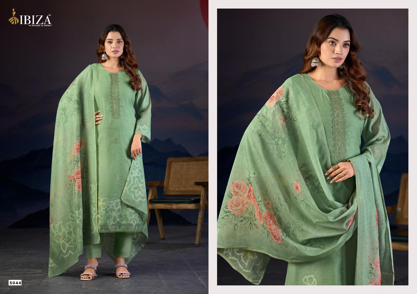 Ibiza Gazal Linen Jacquard Digital Printed Dress Material